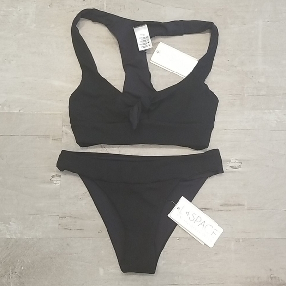 💕L*SPACE💕 Ribbed Bikini Tara Top + Veronica  Bottoms Black XS NWT - Picture 14 of 16